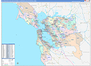 San Francisco-Oakland-Hayward Metro Area Wall Map Color Cast Style